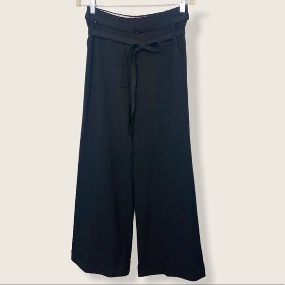 Anthropologie Black Wide Leg Pants Elevenses Size 2 Tie Waist Trousers Belted - Picture 2 of 10